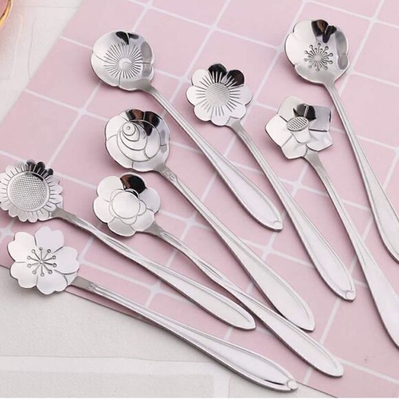 NEW 8pcs Stainless Steel Flower Spoon - Picture 1 of 5